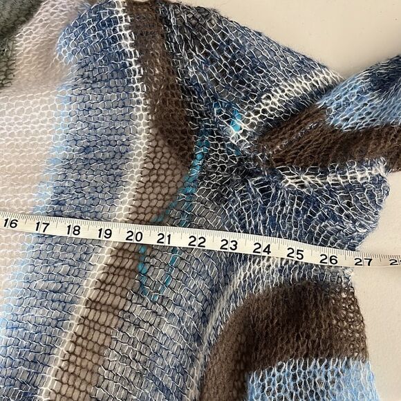 2 ii Sisters Open Front Striped Open Knit Cardigan Blue Brown Size Small Medium - Picture 7 of 8